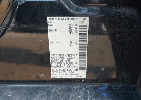 2021 Nissan Altima Sv Intelligent Awd z USA, uszkodzony, nr VIN 1N4BL4DW5MN415478